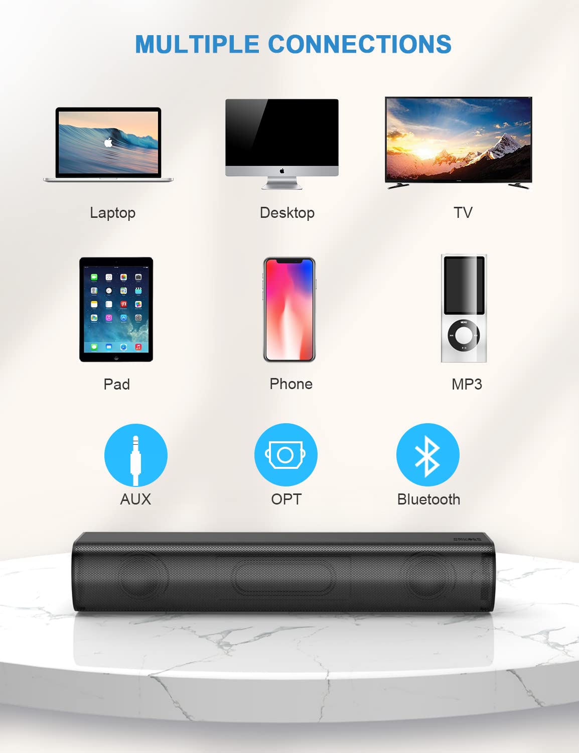 SAKOBS 60W Soundbar for TV, 3D Surround Sound Bluetooth 5.0 Home